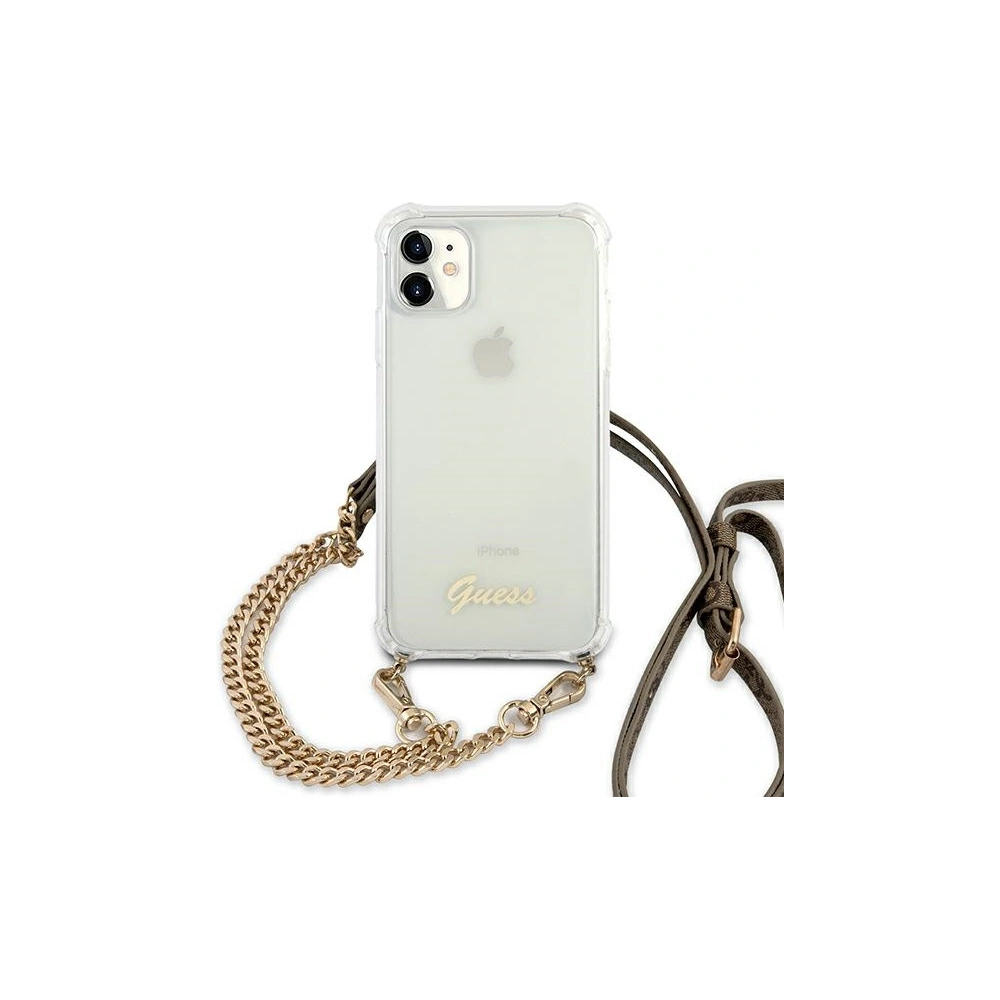 Hurtownia GSM - Etui Guess GUHCN61KC4GSGO Apple iPhone 11 Transparentní tvrdý obal 4G Zlatý řetěz - GUE1126CL - {ean13} - Hurt
