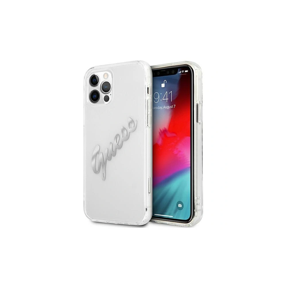 Hurtownia GSM - Etui Guess GUHCP12LKTRSVSI Apple iPhone 12 Pro Max Transparentní tvrdý kryt Vintage Script Silver - GUE1144CL - {ean13} - Hurt
