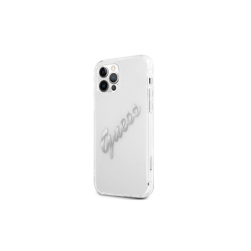 Hurtownia GSM - Etui Guess GUHCP12LKTRSVSI Apple iPhone 12 Pro Max Transparentní tvrdý kryt Vintage Script Silver - GUE1144CL - {ean13} - Hurt