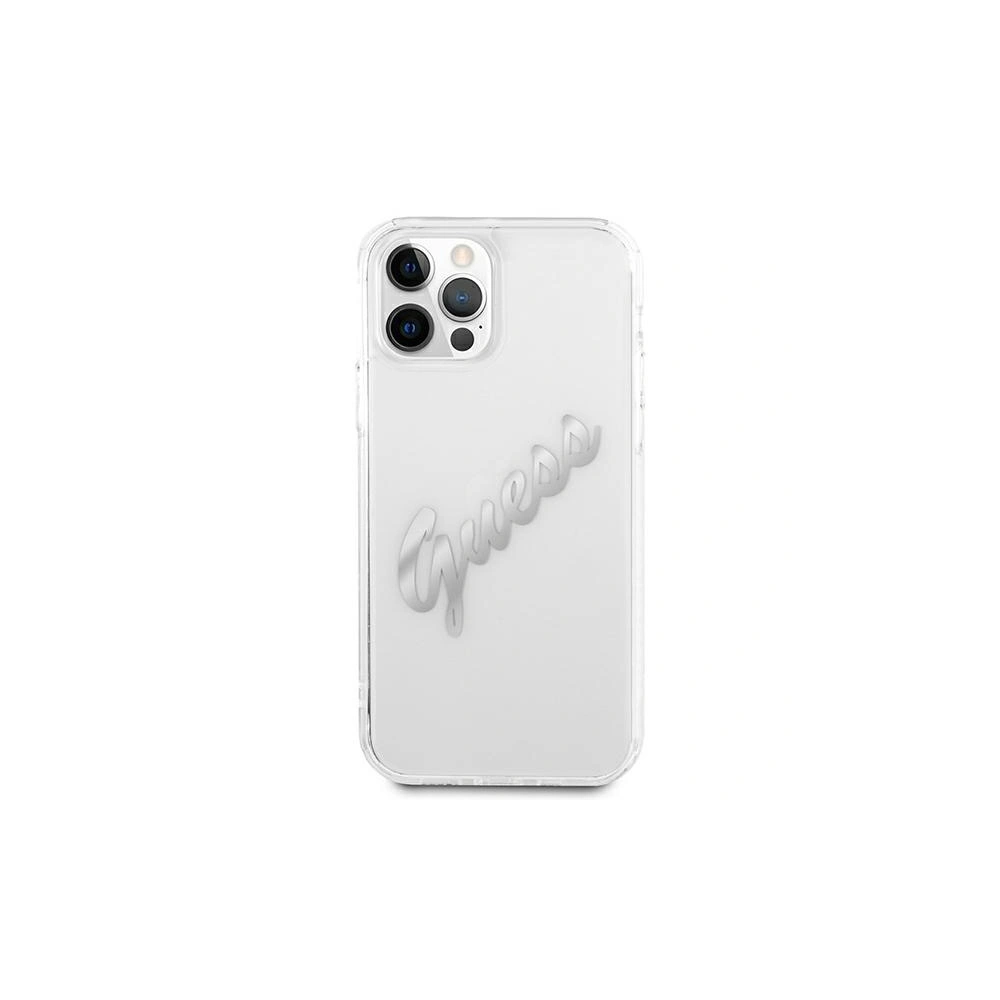 Hurtownia GSM - Etui Guess GUHCP12LKTRSVSI Apple iPhone 12 Pro Max Transparentní tvrdý kryt Vintage Script Silver - GUE1144CL - {ean13} - Hurt