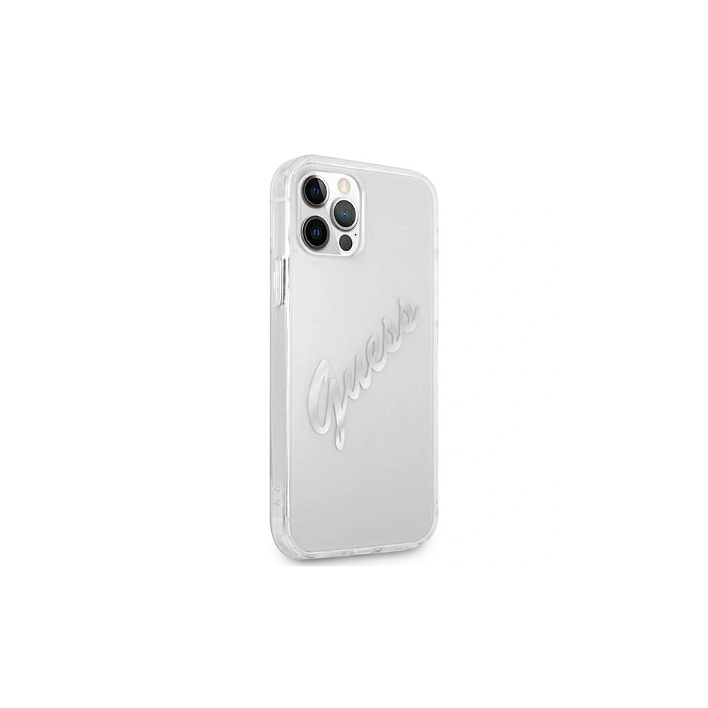 Hurtownia GSM - Etui Guess GUHCP12LKTRSVSI Apple iPhone 12 Pro Max Transparentní tvrdý kryt Vintage Script Silver - GUE1144CL - {ean13} - Hurt