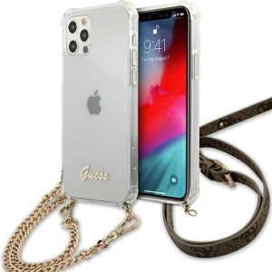 Hurtownia GSM - Etui Guess GUHCP12MKC4GSGO Apple iPhone 12/12 Pro Transparentní tvrdý obal 4G Zlatý řetěz - GUE1149CL - {ean13} - Hurt