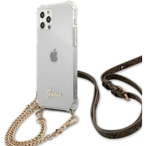 Hurtownia GSM - Etui Guess GUHCP12MKC4GSGO Apple iPhone 12/12 Pro Transparentní tvrdý obal 4G Zlatý řetěz - GUE1149CL - {ean13} - Hurt