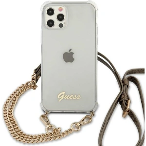 Hurtownia GSM - Etui Guess GUHCP12MKC4GSGO Apple iPhone 12/12 Pro Transparentní tvrdý obal 4G Zlatý řetěz - GUE1149CL - {ean13} - Hurt
