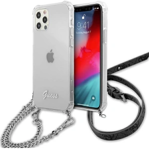 Hurtownia GSM - Etui Guess GUHCP12MKC4GSSI Apple iPhone 12/12 Pro Transparentní tvrdý kryt 4G Stříbrný řetěz - GUE1150CL - {ean13} - Hurt