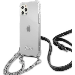 Hurtownia GSM - Etui Guess GUHCP12MKC4GSSI Apple iPhone 12/12 Pro Transparentní tvrdý kryt 4G Stříbrný řetěz - GUE1150CL - {ean13} - Hurt