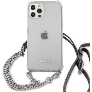 Hurtownia GSM - Etui Guess GUHCP12MKC4GSSI Apple iPhone 12/12 Pro Transparentní tvrdý kryt 4G Stříbrný řetěz - GUE1150CL - {ean13} - Hurt