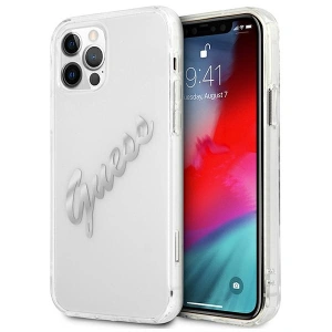Hurtownia GSM - Etui Guess GUHCP12MKTRSVSI Apple iPhone 12/12 Pro Transparentní tvrdý obal Vintage Script Silver - GUE1159CL - {ean13} - Hurt