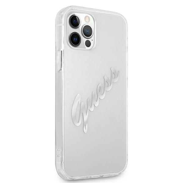 Kryt Guess GUHCP12MKTRSVSI Apple iPhone 12/12 Pro Transparent hardcase Vintage Script Silver