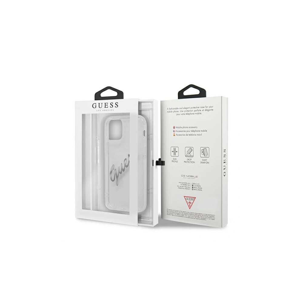 Wholesale Guess GUHCP12MKTRSVSI Apple iPhone 12/12 Pro Transparent hardcase Vintage Script Silver - GUE1159CL - {ean13} - Hurt