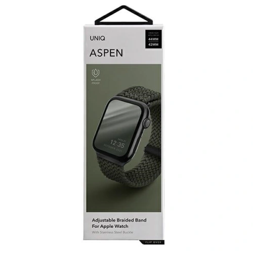 Pasek UNIQ Aspen Apple Watch 4/5/6/7/SE/8/9/Ultra 44/45/49mm Braided zielony/cypress green