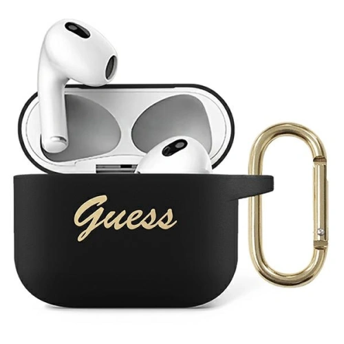 Etui Guess GUA3SSSK Apple AirPods 3 cover czarny/black Silicone Vintage Script