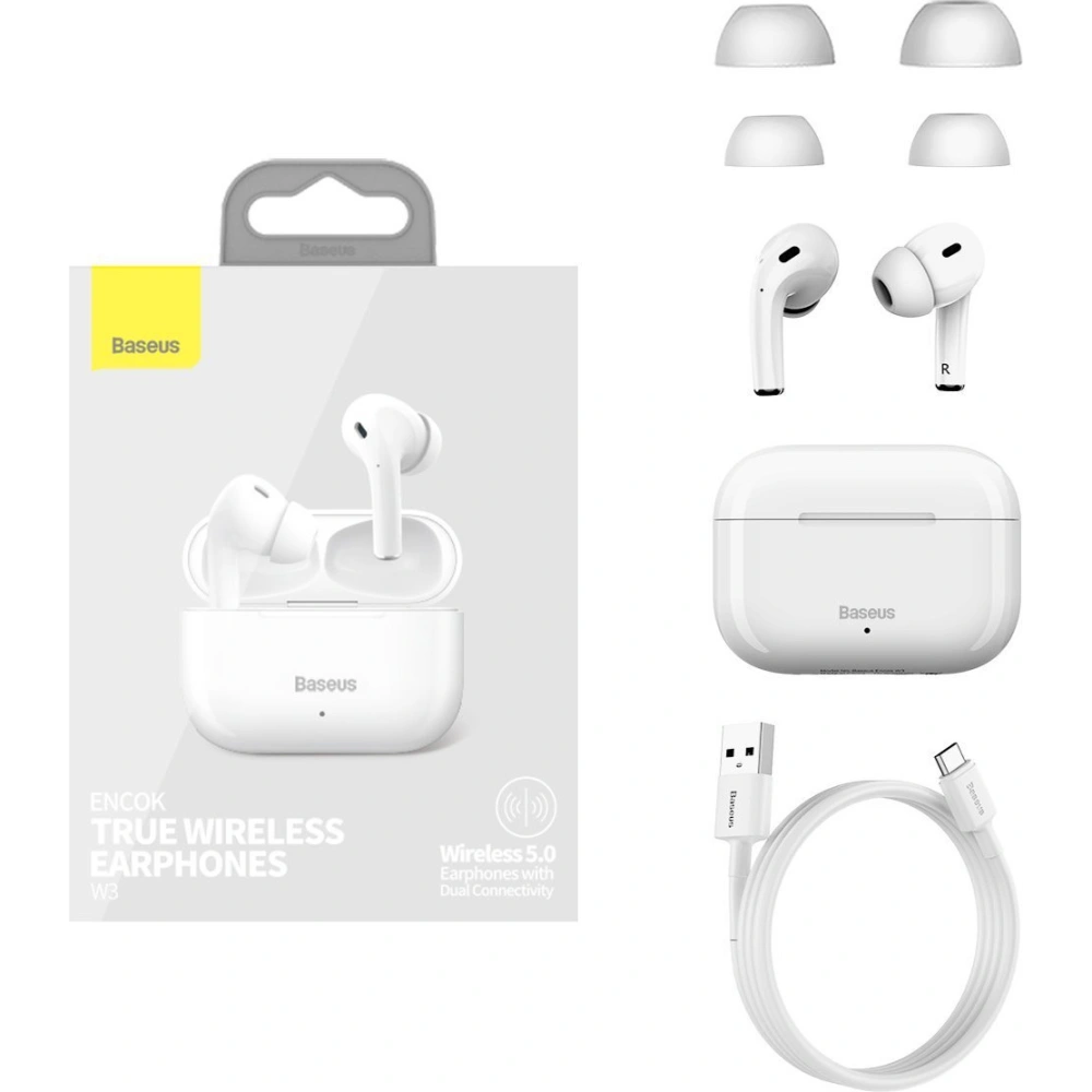 Hurtownia GSM - Słuchawki TWS Baseus Encok W3 (białe) - BSU2834WHT - {ean13} - Hurt