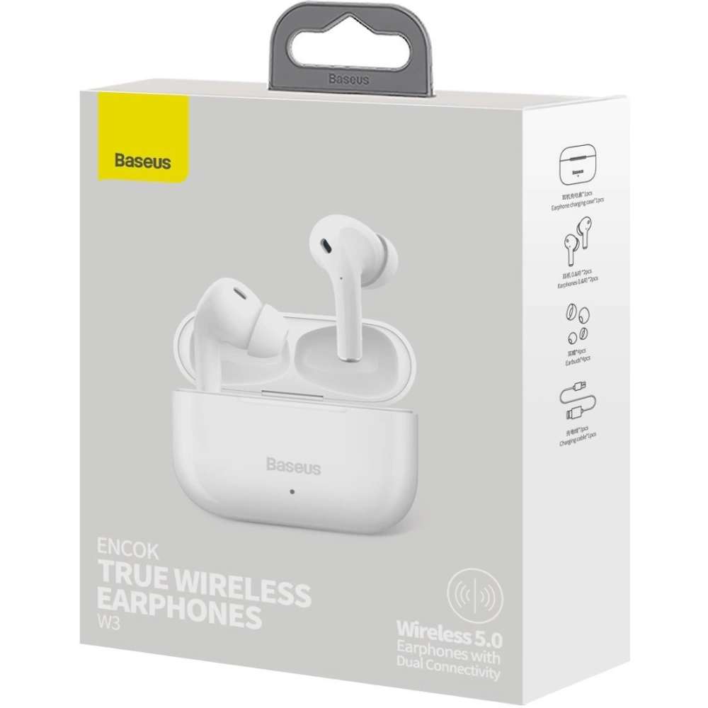 Wholesale Wireless headphones Baseus Encok W3, Bluetooth 5.0 (white) - BSU2834WHT - {ean13} - Hurt