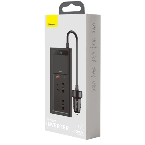 Inwerter samochodowy Baseus 150W, 220V, CN/EU (czarny)