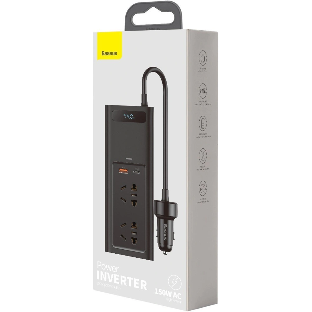 Hurtownia GSM - Inwerter samochodowy Baseus 150W, 220V, CN/EU (czarny) - BSU2836BLK - {ean13} - Hurt