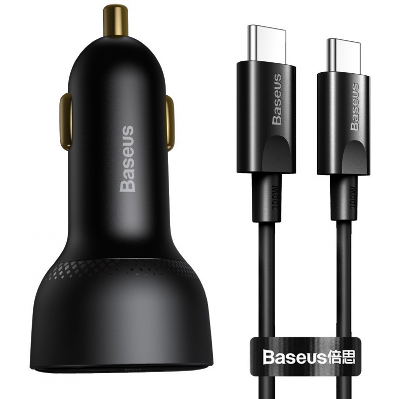 Baseus Distributor - 6953156206724 - BSU2838BLK - Baseus Superme Car charger, USB, USB-C, 100W + USB-C cable (black) - B2B homescreen