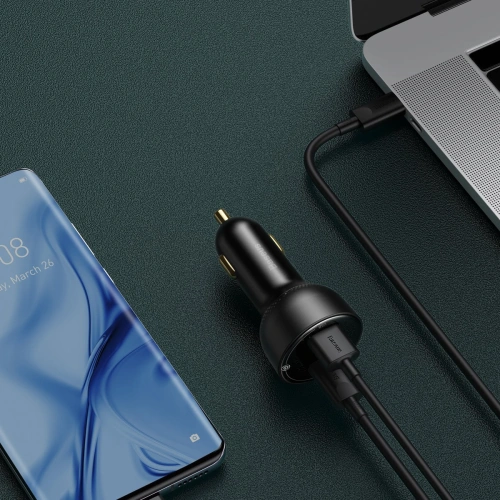 Ładowarka samochodowa Baseus Superme USB, USB-C, 100W + kabel USB-C (czarna)