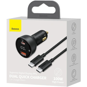 Hurtownia GSM - Ładowarka samochodowa Baseus Superme USB, USB-C, 100W + kabel USB-C (czarna) - BSU2838BLK - {ean13} - Hurt