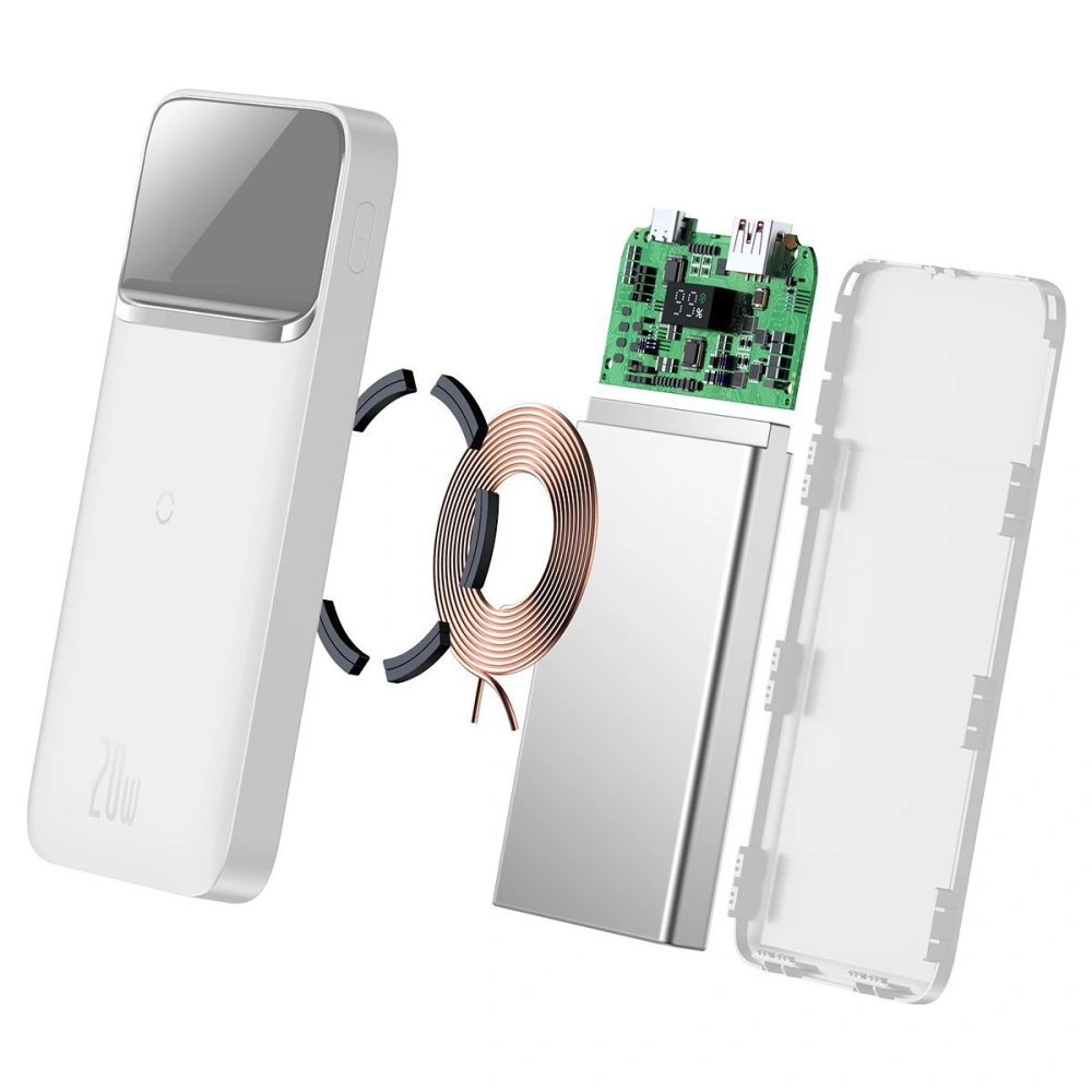 Hurtownia GSM - PowerBank Baseus Bipow 10000mAh, 2xUSB, USB-C, 20W, QI (biały) - BSU2840WHT - {ean13} - Hurt