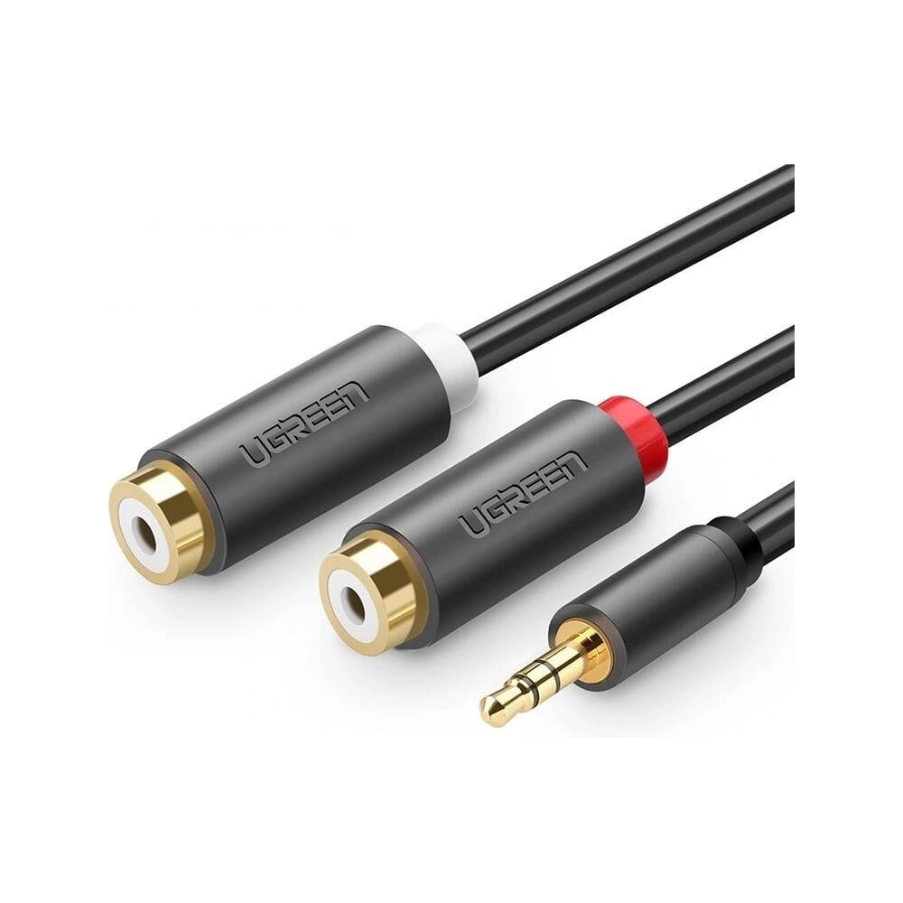 UGREEN AV109 Kábel mužský 3,5mm Jack na 2x ženský RCA (Cinch) 1m (černý)