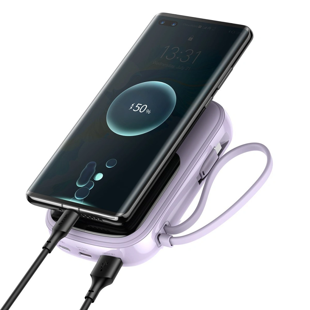 Wholesale Baseus Q pow Digital Display Power Bank 20000mAh, IP, USB, USB-C, 20W with IP Cable (purple) - BSU2841PRP - {ean13} - Hurt