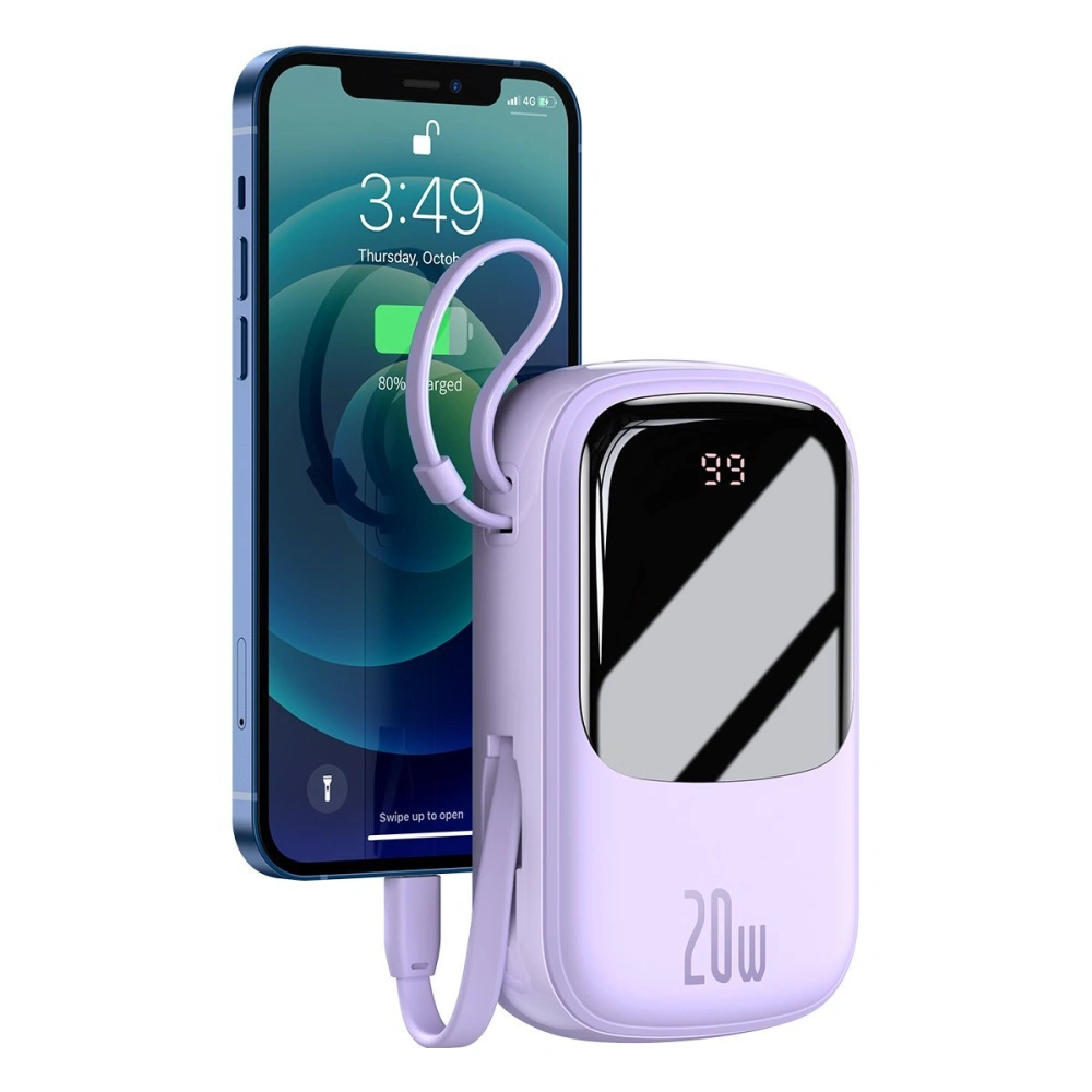 Wholesale Baseus Q pow Digital Display Power Bank 20000mAh, IP, USB, USB-C, 20W with IP Cable (purple) - BSU2841PRP - {ean13} - Hurt