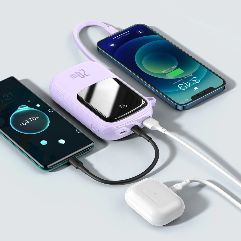 Wholesale Baseus Q pow Digital Display Power Bank 20000mAh, IP, USB, USB-C, 20W with IP Cable (purple) - BSU2841PRP - {ean13} - Hurt