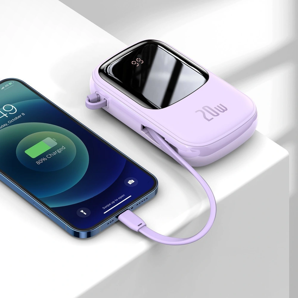 Wholesale Baseus Q pow Digital Display Power Bank 20000mAh, IP, USB, USB-C, 20W with IP Cable (purple) - BSU2841PRP - {ean13} - Hurt