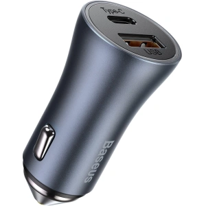 Wholesale Baseus Golden Contactor Pro car charger, USB + USB-C, QC4.0+, PD, SCP, 40W (dark gray) with Cable Type-C to iP 1m Black - BSU2843BLK - {ean13} - Hurt