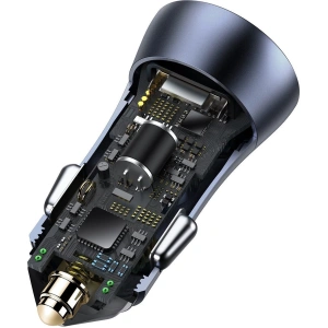 Hurtownia GSM - Ładowarka samochodowa Baseus Golden Contactor Pro, USB + USB-C, QC4.0+, PD, SCP, 40W (szara) + kabel USB-C do iP 1m (czarny) - BSU2843BLK - {ean13} - Hurt
