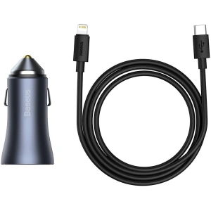 Hurtownia GSM - Auto nabíječka Baseus Golden Contactor Pro, USB + USB-C, QC4.0+, PD, SCP, 40W (šedá) + kabel USB-C pro iP 1m (černý) - BSU2843BLK - {ean13} - Hurt