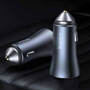 Baseus Golden Contactor Pro car charger, USB + USB-C, QC4.0+, PD, SCP, 40W (dark gray) with Cable Type-C to iP 1m Black