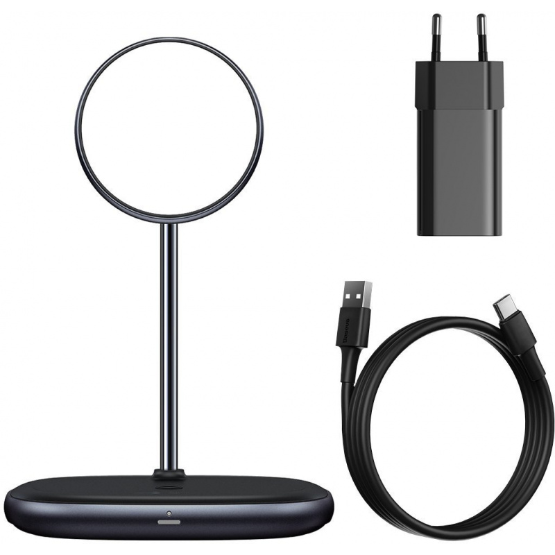Baseus Distributor - 6953156207592 - BSU2845BLK - Baseus Swan MagSafe Magnetic Stand with Wireless Charger for iPhone 12 (black) + 24W charger (black) - B2B homescreen