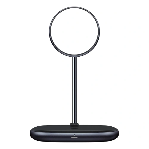 Stojak magnetyczny Baseus Swan MagSafe z ładowarką indukcyjną do iPhone 12 (czarny) + ładowarka sieciowa 24W (czarna)