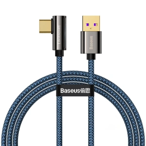 Kabel USB na USB-C úhlový Baseus Legend Series, 66W, 1m (modrý)