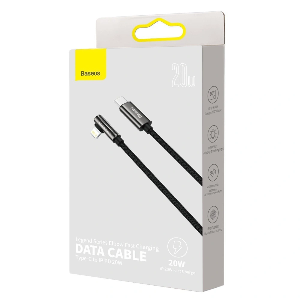 Kabel USB-C na Lightning úhlový Baseus Legend Series, PD, 20W, 2m (černý)