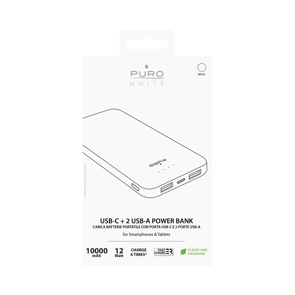 Hurtownia GSM - Powerbank PURO White Fast Charger 10000 mAh, 2xUSB-A + 1xUSB-C (biały) - PUR443WHT - {ean13} - Hurt
