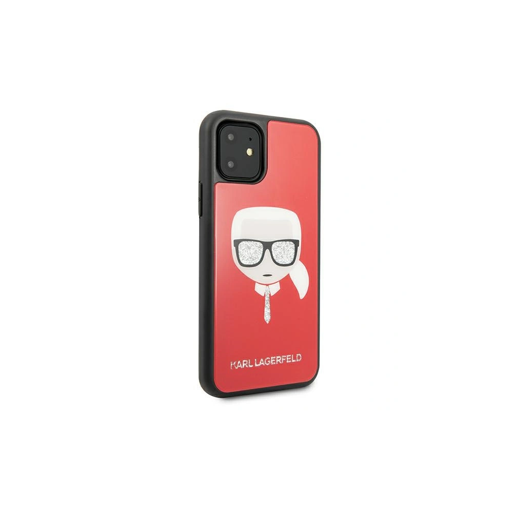 Etui Karl Lagerfeld KLHCN61DLHRE Apple iPhone 11 červený/red Iconic Glitter Karlova hlava