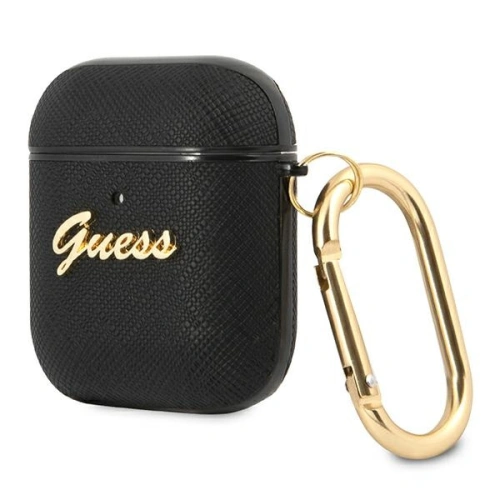 Etui Guess GUA2SASMK Apple AirPods cover czarny/black Saffiano Script Metal Collection