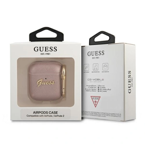 Etui Guess GUA2SASMP Apple AirPods cover różowy/pink Saffiano Script Metal Collection