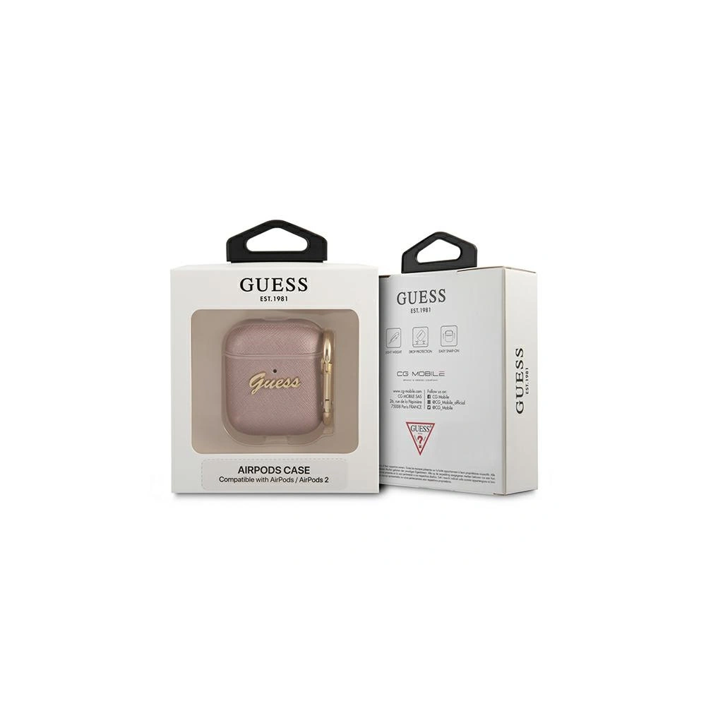 Hurtownia GSM - Etui Guess GUA2SASMP Apple AirPods kryt růžový/pink Saffiano Script Metal Collection - GUE1165PNK - {ean13} - Hurt