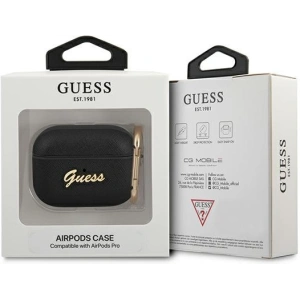 Etui Guess GUAPSASMK Apple AirPods Pro cover czarny/black Saffiano Script Metal Collection
