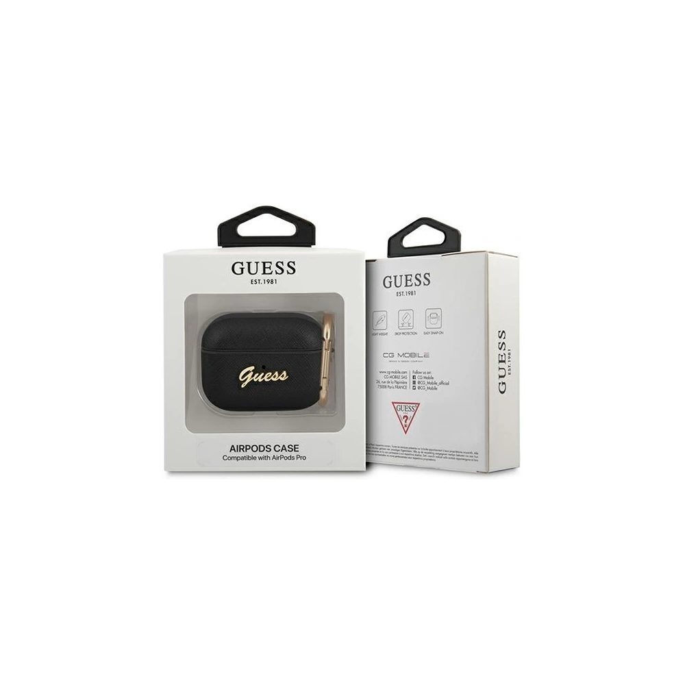Hurtownia GSM - Etui Guess GUAPSASMK Apple AirPods Pro kryt černý/black Saffiano Script Metal Collection - GUE1169BLK - {ean13} - Hurt