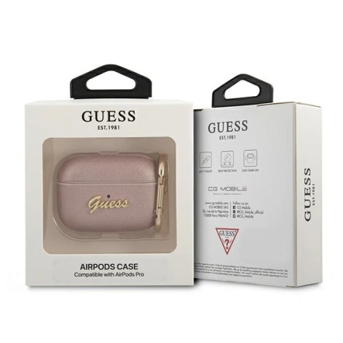 Etui Guess GUAPSASMP Apple AirPods Pro cover różowy/pink Saffiano Script Metal Collection
