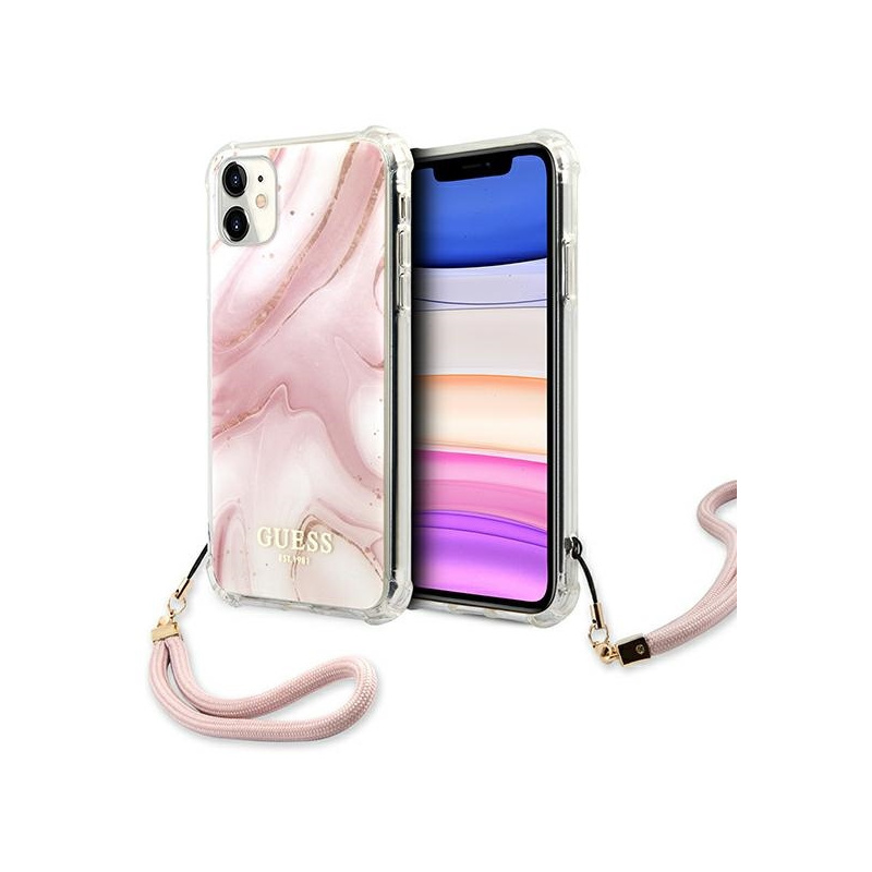 Hurtownia Guess - 3666339005979 - GUE1183PNK - Etui Guess GUHCN61KSMAPI Apple iPhone 11 różowy/pink hardcase Marble with cord Collection - B2B homescreen