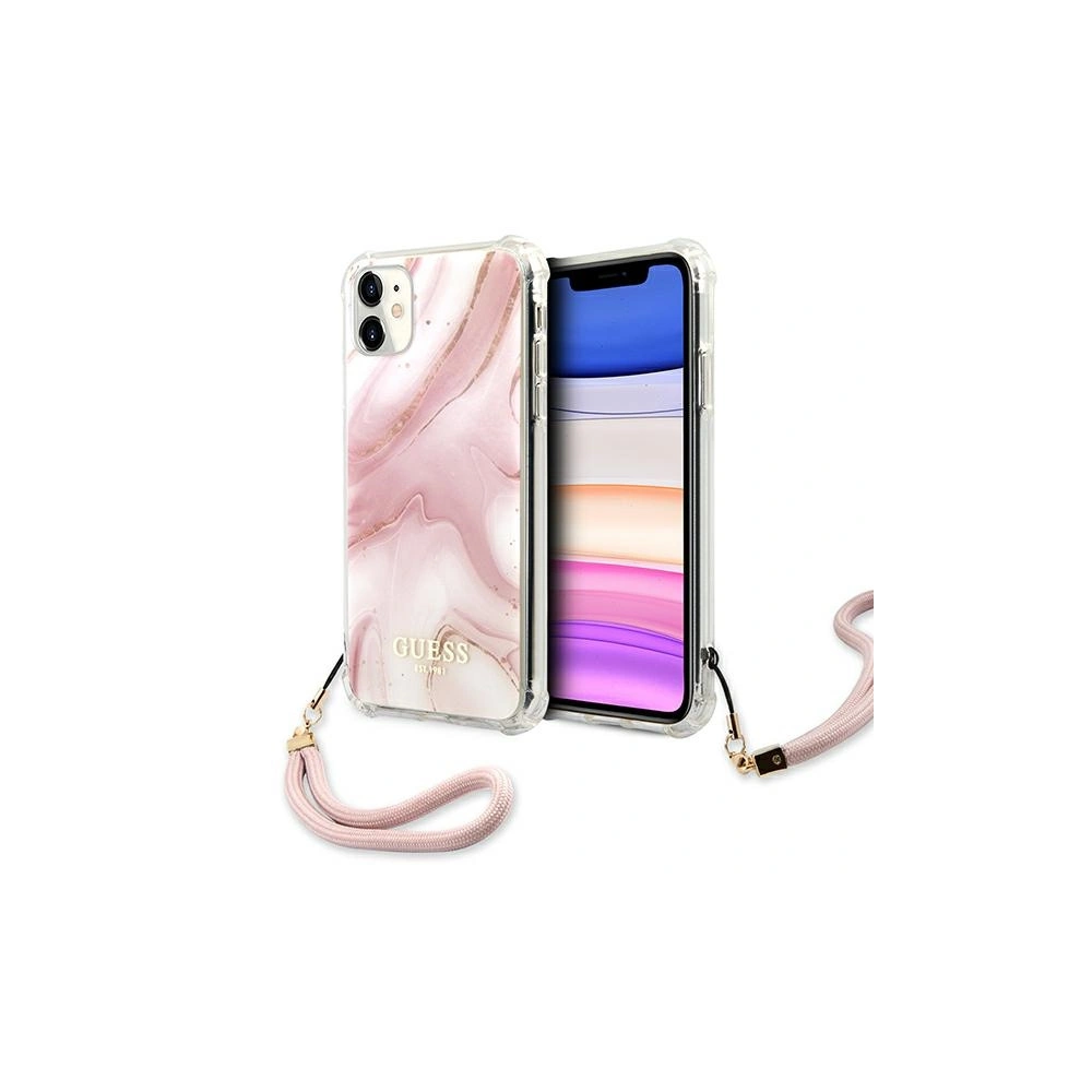 Wholesale Guess GUHCN61KSMAPI Apple iPhone 11 pink hardcase Marble with cord Collection - GUE1183PNK - {ean13} - Hurt