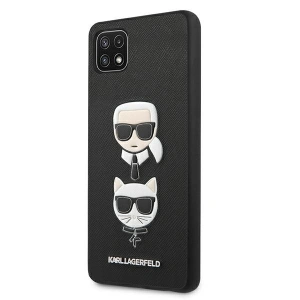 Karl Lagerfeld KLHCSA22SAKICKCBK Samsung Galaxy A22 5G black hardcase Saffiano Ikonik Karl&Choupette Head