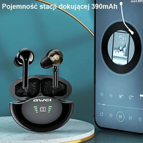 AWEI słuchawki Bluetooth 5.1 T12P TWS + stacja dokująca czarny/black