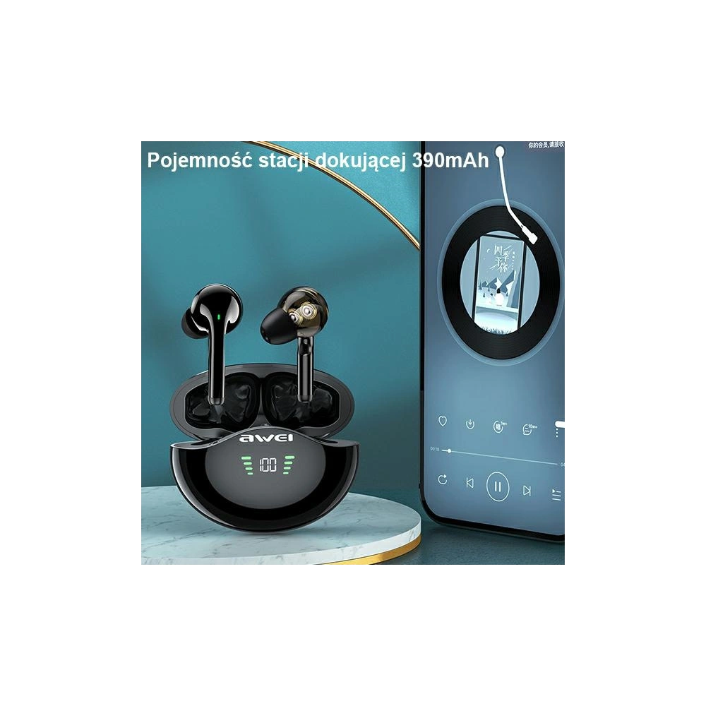 Hurtownia GSM - AWEI sluchátka Bluetooth 5.1 T12P TWS + dokovací stanice černá/black - AWEI076BLK - {ean13} - Hurt